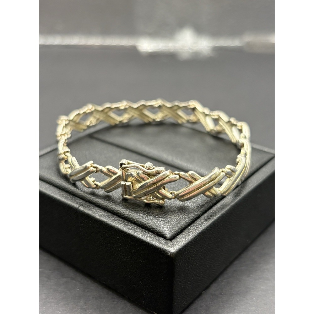 Vintage 7" Sterling Silver X Link Bracelet 11 Grams H24